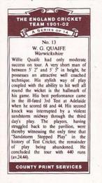 1991 County Print Services England Cricket Team 1901-02 #13 Walter Quaife Back