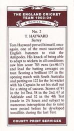 1991 County Print Services England Cricket Team 1903-04 #2 Tom Hayward Back