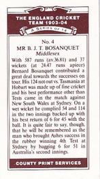 1991 County Print Services England Cricket Team 1903-04 #4 Bernard Bosanquet Back