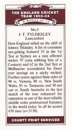 1991 County Print Services England Cricket Team 1903-04 #5 John Tyldesley Back