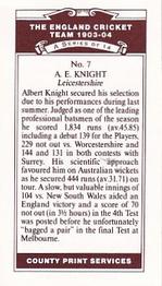 1991 County Print Services England Cricket Team 1903-04 #7 Albert Knight Back