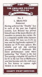 1991 County Print Services England Cricket Team 1903-04 #8 Len Braund Back