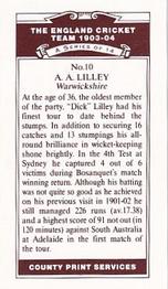 1991 County Print Services England Cricket Team 1903-04 #10 Arthur Lilley Back