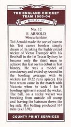 1991 County Print Services England Cricket Team 1903-04 #12 Edward Arnold Back