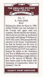 1991 County Print Services England Cricket Team 1903-04 #13 Arthur Fielder Back