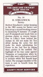 1991 County Print Services England Cricket Team 1903-04 #14 Herbert Strudwick Back