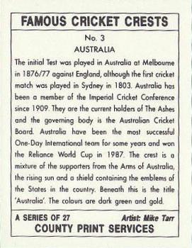 1992 County Print Services Famous Cricket Crests #3 Australia Back