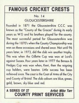 1992 County Print Services Famous Cricket Crests #14 Gloucestershire Back