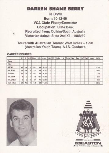 1991-92 Easton Sports Victorian Cricketers Series 1 #NNO Darren Berry Back