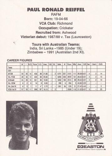 1991-92 Easton Sports Victorian Cricketers Series 1 #NNO Paul Reiffel Back