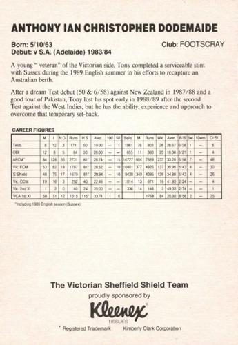 1989-90 Kleenex Tissues Victorian Sheffield Shield Team #NNO Tony Dodemaide Back