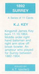 1990 A.T. Marks 1892 Surrey Cricketers #NNO Kingsmill Key Back