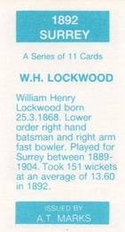 1990 A.T. Marks 1892 Surrey Cricketers #NNO William Lockwood Back