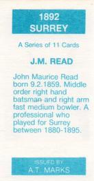 1990 A.T. Marks 1892 Surrey Cricketers #NNO John Read Back