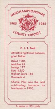 1985 Northamptonshire County Cricket Club Cricketers 1905-1985 #3 Charles Pool Back