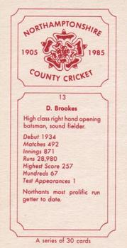 1985 Northamptonshire County Cricket Club Cricketers 1905-1985 #13 Dennis Brookes Back