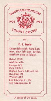1985 Northamptonshire County Cricket Club Cricketers 1905-1985 #23 David Steele Back