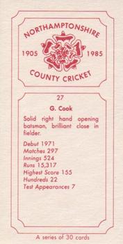1985 Northamptonshire County Cricket Club Cricketers 1905-1985 #27 Geoff Cook Back