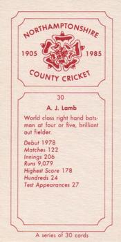 1985 Northamptonshire County Cricket Club Cricketers 1905-1985 #30 Allan Lamb Back