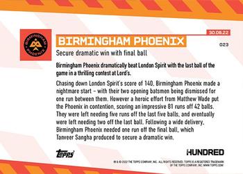 2022 Topps Now The Hundred #023 Birmingham Phoenix Back