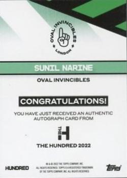 2022 Topps The Hundred - Autographs Green #NNO Sunil Narine Back