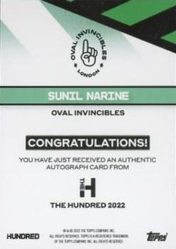 2022 Topps The Hundred - Autographs Orange #NNO Sunil Narine Back
