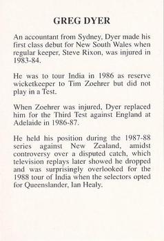 1994 The Great Test Match Card Game #NNO Greg Dyer Back