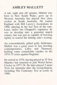 1994 The Great Test Match Card Game #NNO Ashley Mallett Back