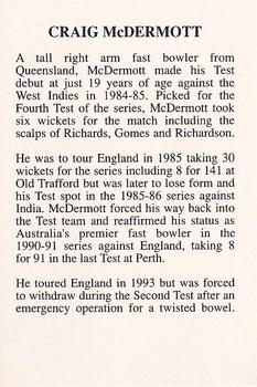 1994 The Great Test Match Card Game #NNO Craig McDermott Back