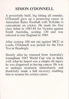 1994 The Great Test Match Card Game #NNO Simon O'Donnell Back