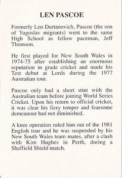1994 The Great Test Match Card Game #NNO Len Pascoe Back
