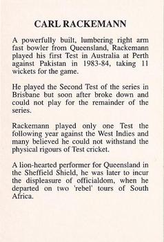 1994 The Great Test Match Card Game #NNO Carl Rackemann Back