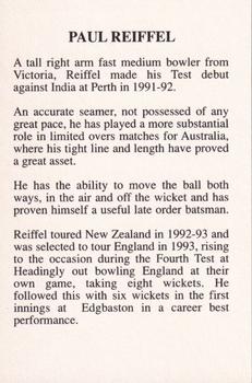1994 The Great Test Match Card Game #NNO Paul Reiffel Back