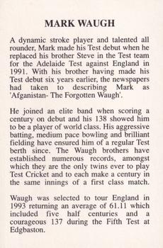 1994 The Great Test Match Card Game #NNO Mark Waugh Back