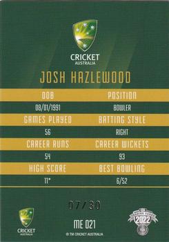 2022-23 TLA Traders Cricket Australia - Mojo Emerald #ME021 Josh Hazlewood Back