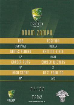 2022-23 TLA Traders Cricket Australia - Mojo Emerald #ME042 Adam Zampa Back