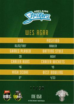 2022-23 TLA Traders Cricket Australia - Mojo Emerald #ME058 Wes Agar Back
