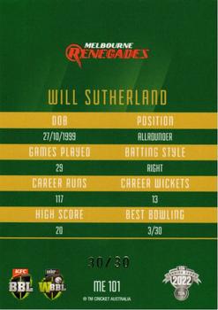 2022-23 TLA Traders Cricket Australia - Mojo Emerald #ME101 Will Sutherland Back