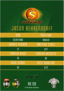 2022-23 TLA Traders Cricket Australia - Mojo Emerald #ME120 Jason Behrendorff Back
