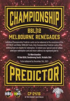 2022-23 TLA Traders Cricket Australia - Champions Predictors #CP 04 Melbourne Renegades Back