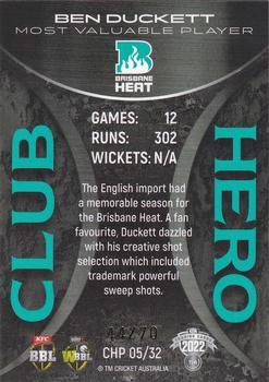 2022-23 TLA Traders Cricket Australia - Club Heroes Parallel #CHP 05 Ben Duckett Back