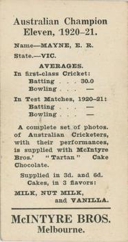 1920-21 McIntyre Bros. Australian Champion Eleven #NNO Edgar Mayne Back