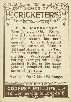 1923-25 Godfrey Phillips Cricketers #7 Charlie Macartney Back