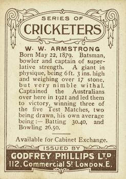 1923-25 Godfrey Phillips Cricketers #14 Warwick Armstrong Back