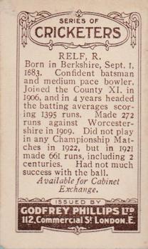 1923-25 Godfrey Phillips Cricketers #58 Robert Relf Back