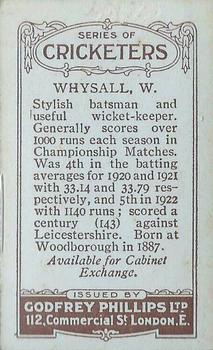 1923-25 Godfrey Phillips Cricketers #190 William Whysall Back