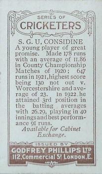 1923-25 Godfrey Phillips Cricketers #197 Ulick Considine Back