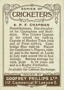 1923-25 Godfrey Phillips Cricketers #219 Percy Chapman Back