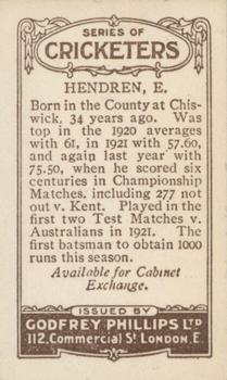 1923-25 Godfrey Phillips Cricketers #176 Patsy Hendren Back