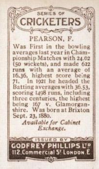 1923-25 Godfrey Phillips Cricketers #92 Frederick Pearson Back